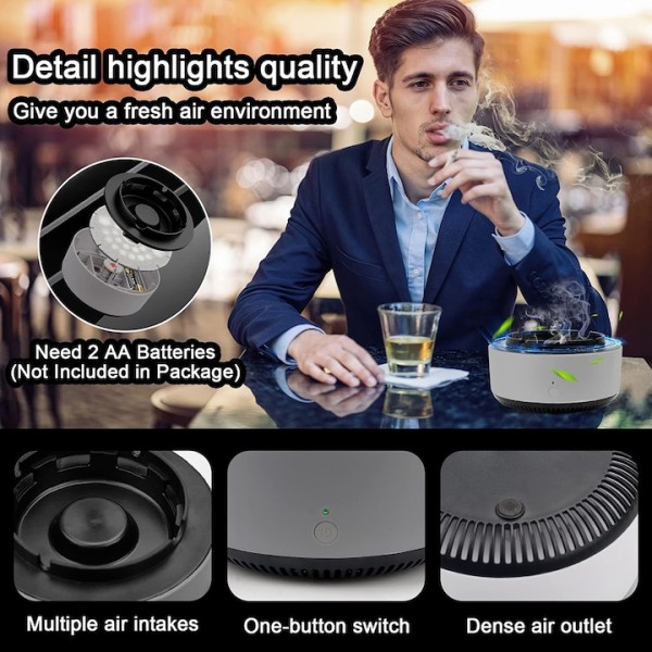 Scrumiera cu Purificator de Aer, AeroAsh CleanTray - Purificator de Aer Integrat, Aer Curat, Filtrare Eficienta, Design Modern si Compact, Capac Detasabil, Curatare Usoara, Silentioasa, Utilizare Versatila, Gri Inchis