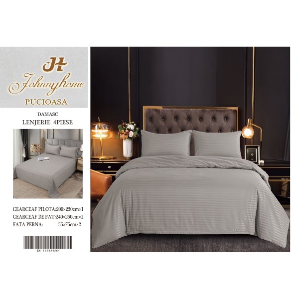 Lenjerie de pat 4 piese damasc, pentru pat de 2 persoane, cearceaf de pat fara elastic 240x240 cm LDMFE6