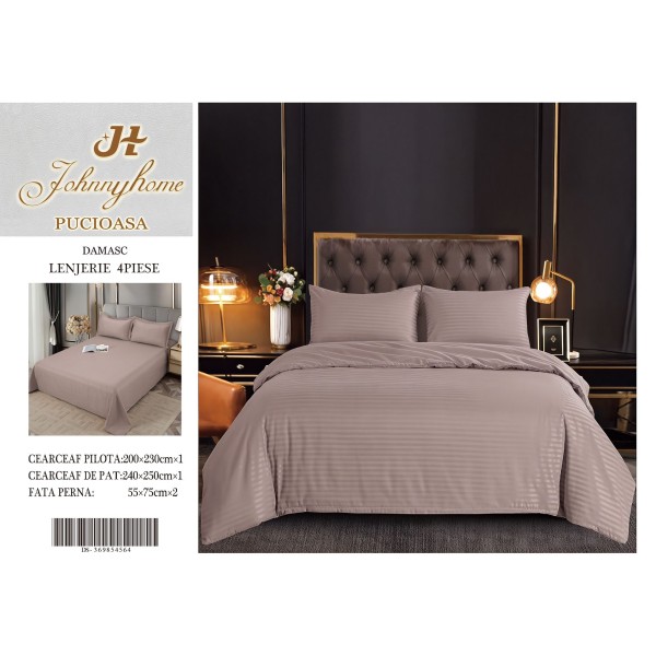 Lenjerie de pat 4 piese damasc, pentru pat de 2 persoane, cearceaf de pat fara elastic 240x240 cm LDMFE10