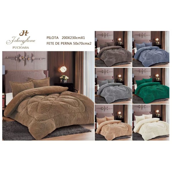 Pilota Cocolino gofrat 3D fluturi, cu blanita asortata, 200x230cm si 2 fete de perna 50x70cm,GRI ALBASTRUI  ,PFM5