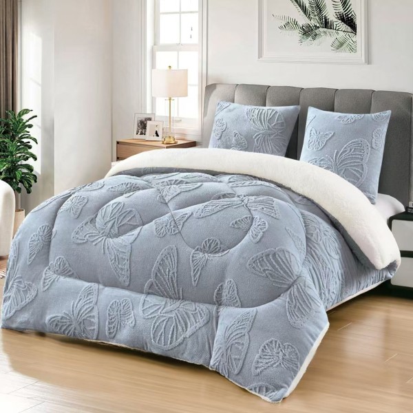 Pilota Cocolino gofrat 3D fluturi, cu blanita asortata, 200x230cm si 2 fete de perna 50x70cm,PFR2