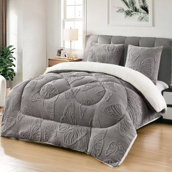 Pilota Cocolino gofrat 3D fluturi, cu blanita asortata, 200x230cm si 2 fete de perna 50x70cm,PFR4