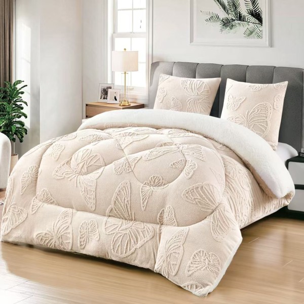 Pilota Cocolino gofrat 3D fluturi, cu blanita asortata, 200x230cm si 2 fete de perna 50x70cm,PFR6