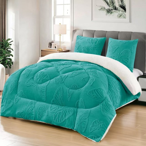 Pilota Cocolino gofrat 3D fluturi, cu blanita asortata, 200x230cm si 2 fete de perna 50x70cm,PFR7