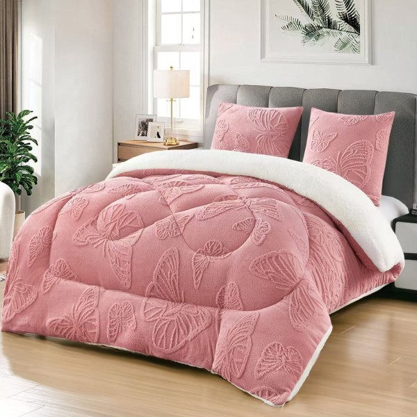 Pilota Cocolino gofrat 3D fluturi, cu blanita asortata, 200x230cm si 2 fete de perna 50x70cm,PFR8
