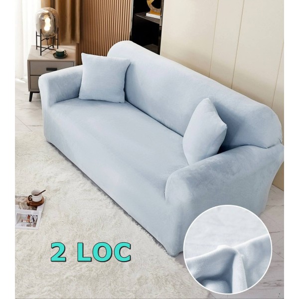 Husa de Canapea din Catifea 2 Locuri , BLEU