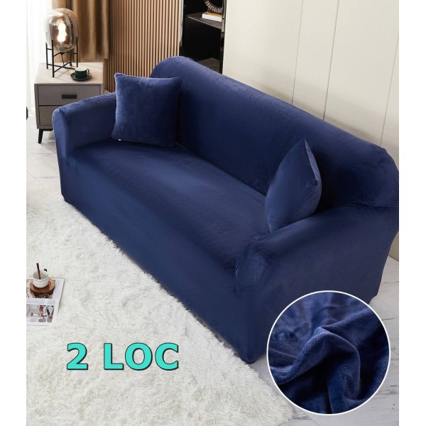 Husa de Canapea din Catifea 2 Locuri , BLEUMARIN