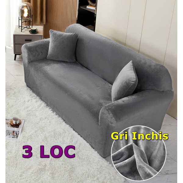 Husa de Canapea din Catifea 3 Locuri , GRI INCHIS
