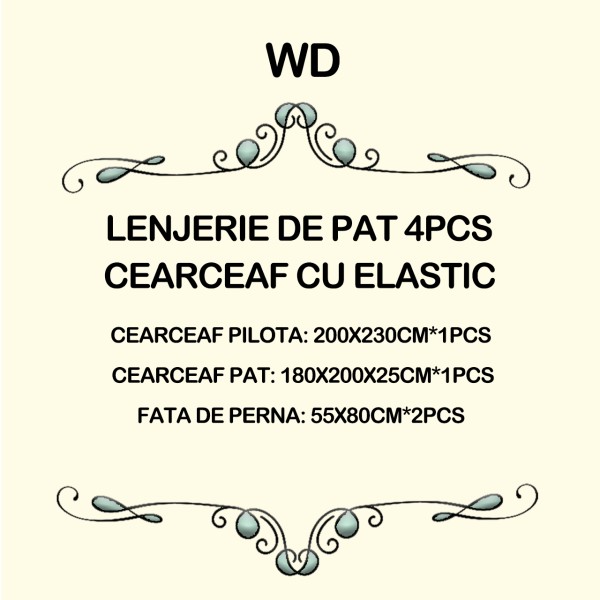 Lenjerie de pat bumbac finet Premium CU ELASTIC – gama 5D – 4 piese WD8035