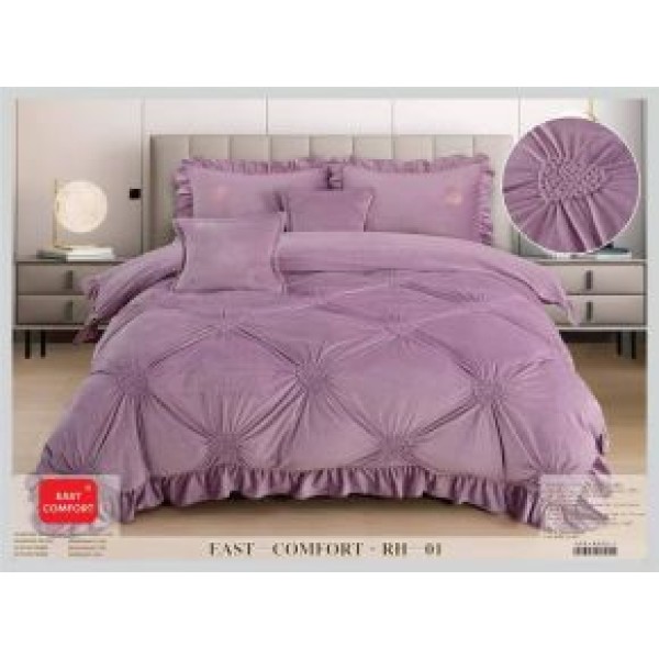 Lenjerie Luxury din Catifea, 6 Piese cu Inimi Brodate si Volanas, LILA RH1