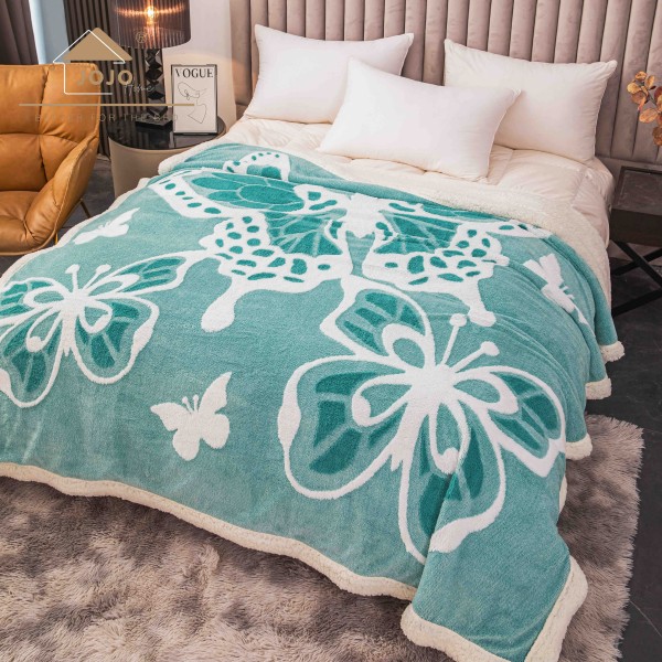 Pătură Cocolino 3D cu Blăniță – Moale, Călduroasă și Elegantă, Imprimeu Fluture, 200×230 cm-Turcoaz PBFJ5