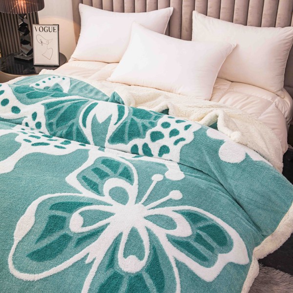 Pătură Cocolino 3D cu Blăniță – Moale, Călduroasă și Elegantă, Imprimeu Fluture, 200×230 cm-Turcoaz PBFJ5