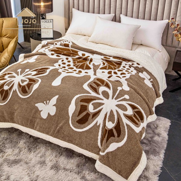Pătură Cocolino 3D cu Blăniță – Moale, Călduroasă și Elegantă, Imprimeu Fluture, 200×230 cm-Maro PBFJ6