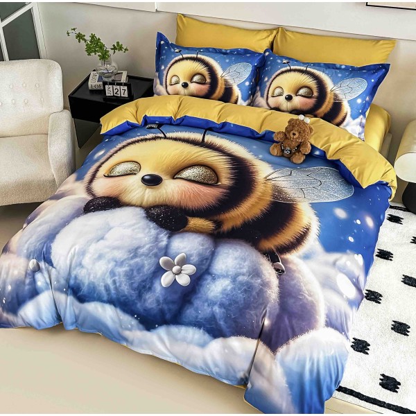 Set Lenjerie de Pat cu Elastic, Finet, 3D, 4 Piese J1PE27 Set Lenjerie de Pat cu Elastic, Finet, 3D, 4 Piese J1PE27