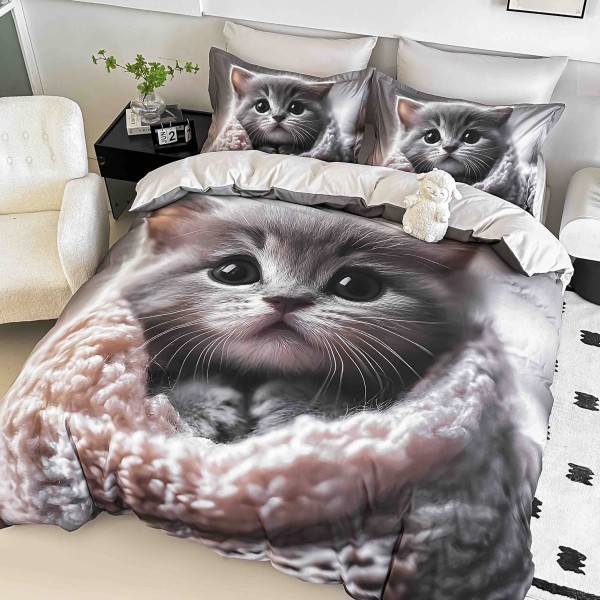 Set Lenjerie de Pat cu Elastic, Finet, 3D, 4 Piese J1PE29 Set Lenjerie de Pat cu Elastic, Finet, 3D, 4 Piese J1PE29