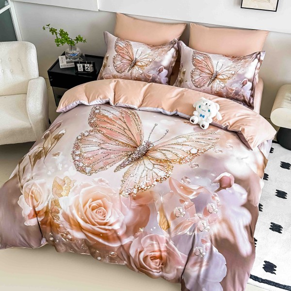 Set Lenjerie de Pat cu Elastic, Finet, 3D, 4 Piese J1PE31 Set Lenjerie de Pat cu Elastic, Finet, 3D, 4 Piese J1PE31