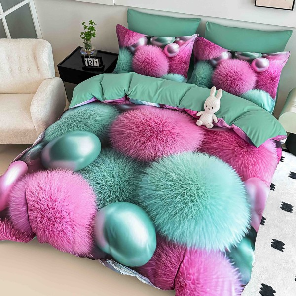 Set Lenjerie de Pat cu Elastic, Finet, 3D, 4 Piese J1PE35 Set Lenjerie de Pat cu Elastic, Finet, 3D, 4 Piese J1PE35