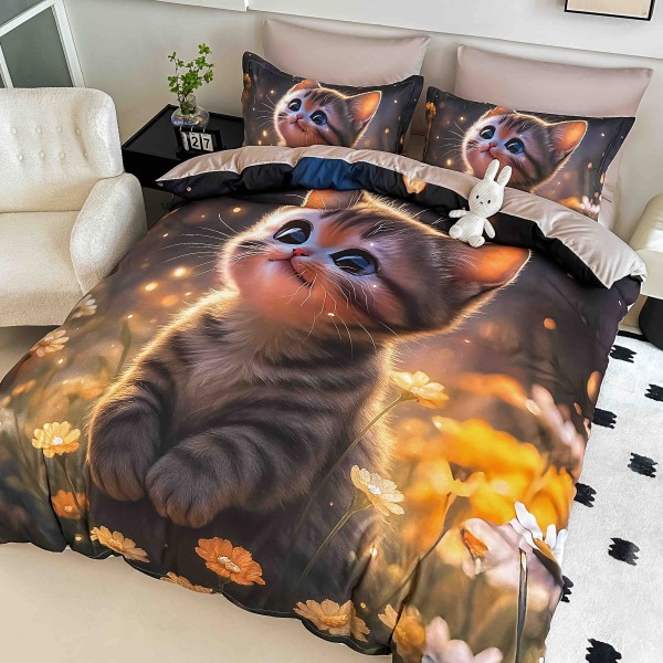 Set Lenjerie de Pat cu Elastic, Finet, 3D, 4 Piese J1PE36 Set Lenjerie de Pat cu Elastic, Finet, 3D, 4 Piese J1PE36