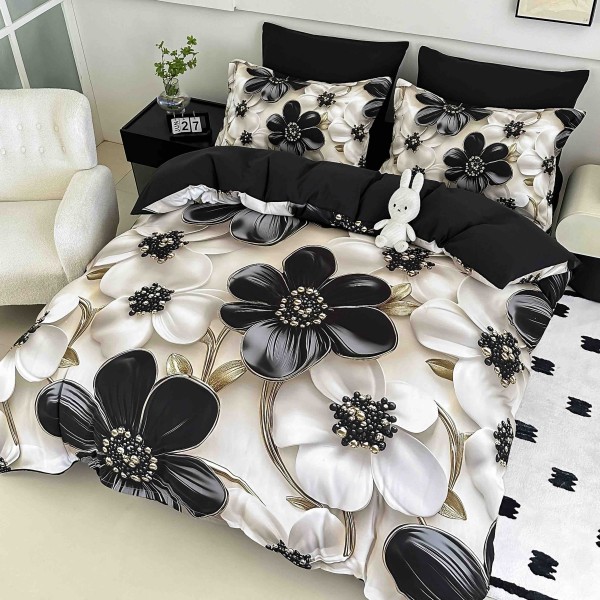 Set Lenjerie de Pat cu Elastic, Finet, 3D, 4 Piese J1PE39 Set Lenjerie de Pat cu Elastic, Finet, 3D, 4 Piese J1PE39