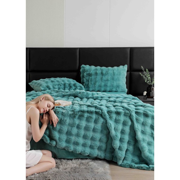 Lenjerie pat dublu, ExtraPufoasa, din Blanita artificiala de Iepure, 6 piese, Jojo Home LCBI01 ,TURQOISE Lenjerie pat dublu, ExtraPufoasa, din Blanita artificiala de Iepure, 6 piese, Jojo Home LCBI01 ,TURQOISE