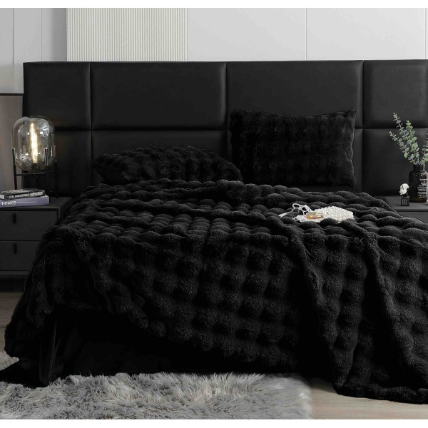 Lenjerie pat dublu, ExtraPufoasa, din Blanita artificiala de Iepure, 6 piese, Jojo Home LCBI04, NEGRU Lenjerie pat dublu, ExtraPufoasa, din Blanita artificiala de Iepure, 6 piese, Jojo Home LCBI04, NEGRU