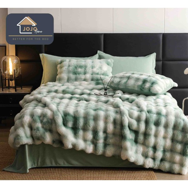 Lenjerie pat dublu, ExtraPufoasa, din Blanita artificiala de Iepure, 6 piese, Jojo Home LCBI09