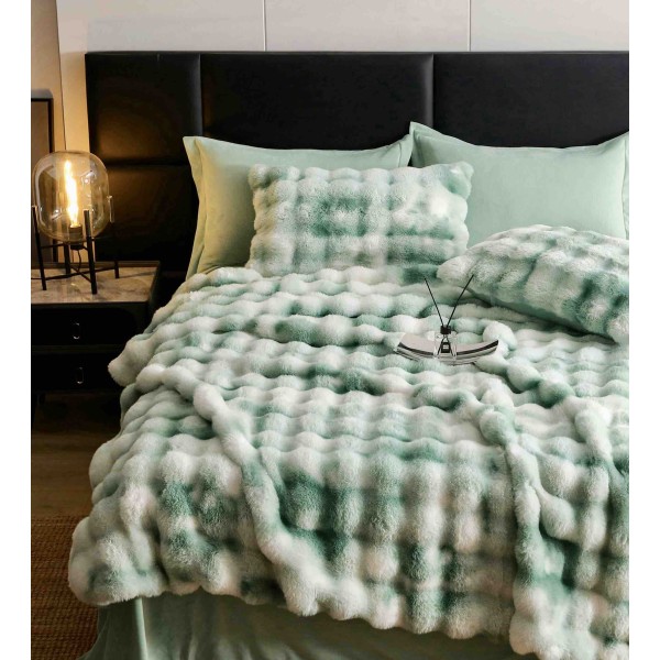 Lenjerie pat dublu, ExtraPufoasa, din Blanita artificiala de Iepure, 6 piese, Jojo Home LCBI09