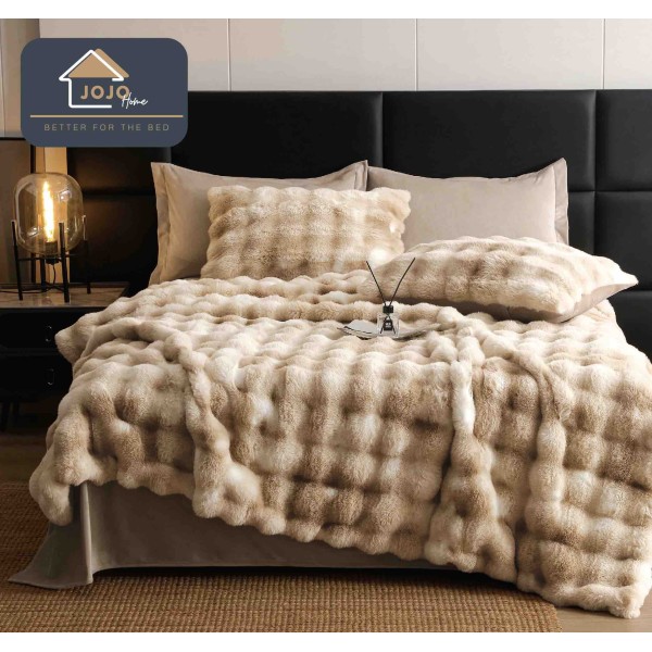 Lenjerie pat dublu, ExtraPufoasa, din Blanita artificiala de Iepure, 6 piese, Jojo Home LCBI08 Lenjerie pat dublu, ExtraPufoasa, din Blanita artificiala de Iepure, 6 piese, Jojo Home LCBI08