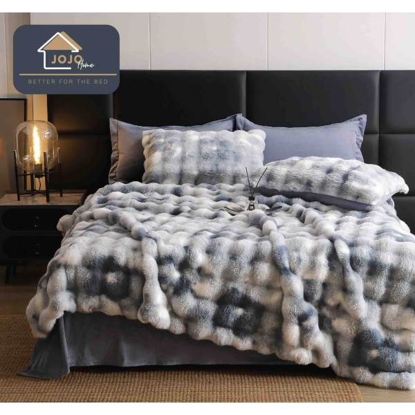 Lenjerie pat dublu, ExtraPufoasa, din Blanita artificiala de Iepure, 6 piese, Jojo Home LCBI10