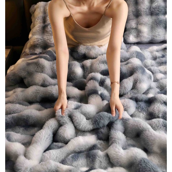 Lenjerie pat dublu, ExtraPufoasa, din Blanita artificiala de Iepure, 6 piese, Jojo Home LCBI10