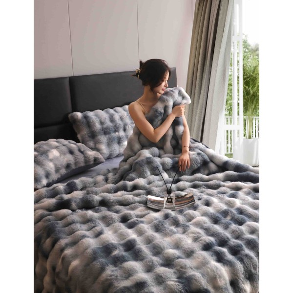 Lenjerie pat dublu, ExtraPufoasa, din Blanita artificiala de Iepure, 6 piese, Jojo Home LCBI10