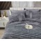 Lenjerie de pat cu Pilota Inclusa , Cearceaf cu Elastic, 6 Piese, Blană de Iepure Artificială,GRI DESCHIS,PBI03