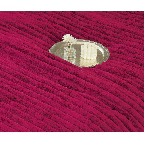 Lenjerie de pat cu Pilota Inclusa , Cearceaf cu Elastic, 6 Piese, Blană de Iepure Artificială,VISINIU-FUCSIA,PBI05