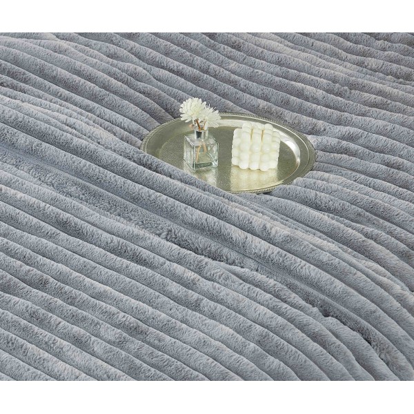 Lenjerie de pat cu Pilota Inclusa , Cearceaf cu Elastic, 6 Piese, Blană de Iepure Artificială,GRI DESCHIS,PBI09