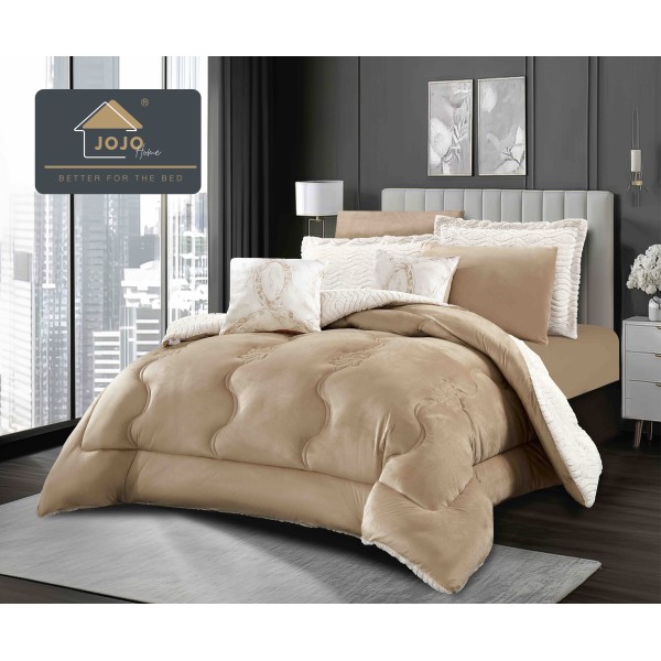 Lenjerie de pat cu Pilota Inclusa , Cearceaf cu Elastic, 6 Piese, Blană de Iepure Artificială SI CATIFEA ,PBI26