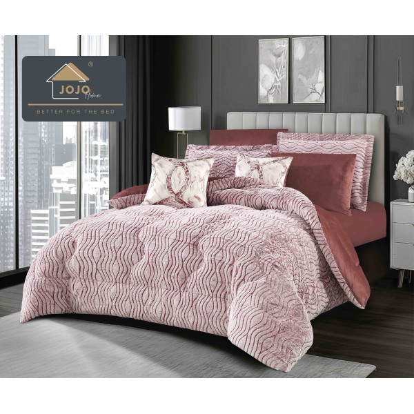 Lenjerie de pat cu Pilota Inclusa , Cearceaf cu Elastic, 6 Piese, Blană de Iepure Artificială SI CATIFEA ,PBI17