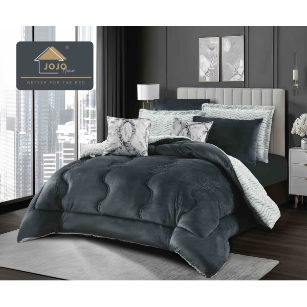 Lenjerie de pat cu Pilota Inclusa , Cearceaf cu Elastic, 6 Piese, Blană de Iepure Artificială SI CATIFEA ,PBI11