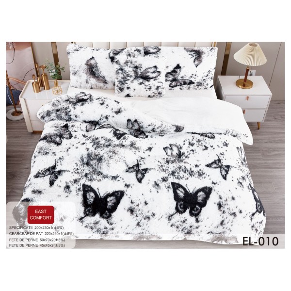 Set Lenjerie De Pat Pufoasa FLUFFY 6 piese, pat dublu, FLUTURI , EL-008
