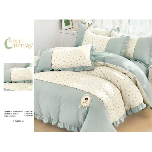 Lenjerie de pat Premium cu volănașe – model floral, , 6 piese LVB8