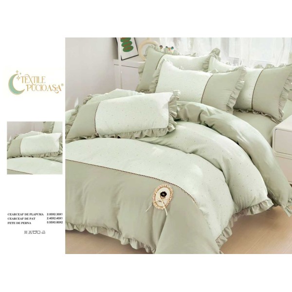 Lenjerie de pat Premium cu volănașe – model floral, , 6 piese LVB10