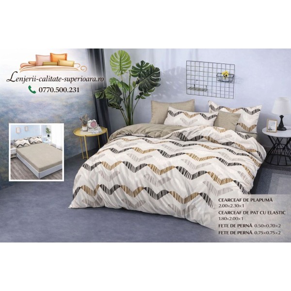 Lenjerie de pat 3D Premium –CEARCEAF DE PAT CU ELASTIC,180X200, COD LFPCE3