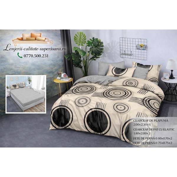 Lenjerie de pat 3D Premium –CEARCEAF DE PAT CU ELASTIC,180X200, COD LFPCE7