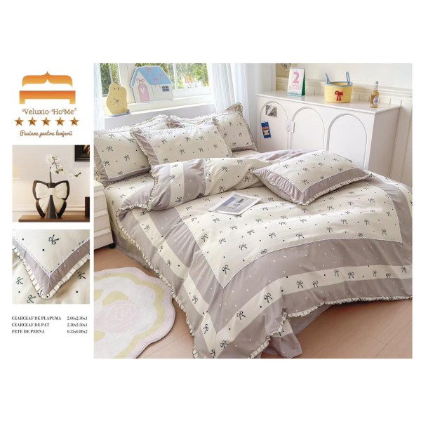 Lenjerie de pat 4 piese dublu Deluxe din Bumbac Soft Touch cu Volanase, VOL13