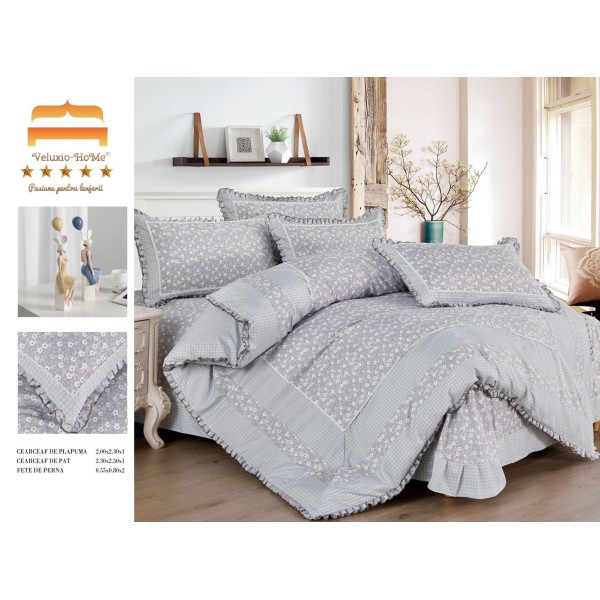 Lenjerie de pat 4 piese dublu Deluxe din Bumbac Soft Touch cu Volanase, VOL36