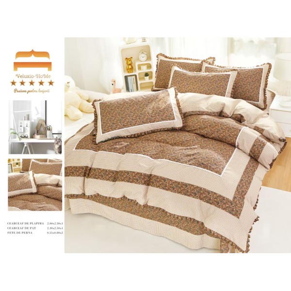 Lenjerie de pat 4 piese dublu Deluxe din Bumbac Soft Touch cu Volanase, VOL39