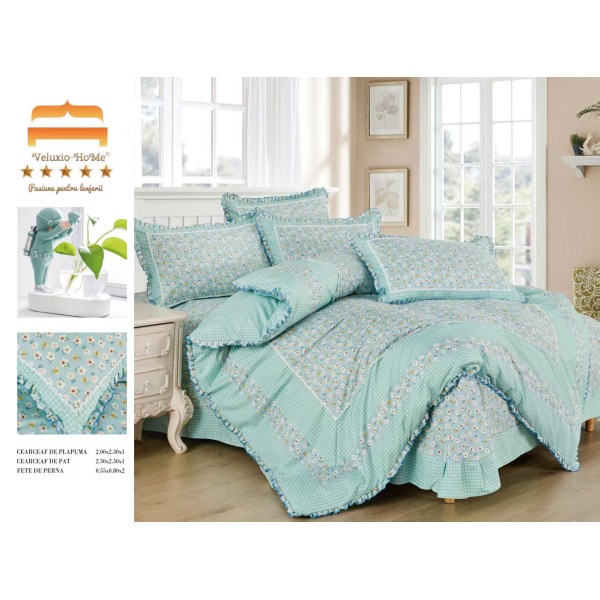 Lenjerie de pat 4 piese dublu Deluxe din Bumbac Soft Touch cu Volanase, VOL40
