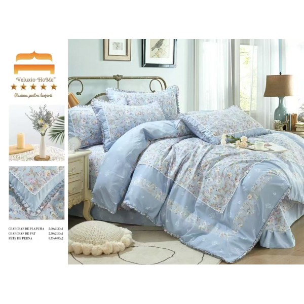 Lenjerie de pat 4 piese dublu Deluxe din Bumbac Soft Touch cu Volanase, VOL42