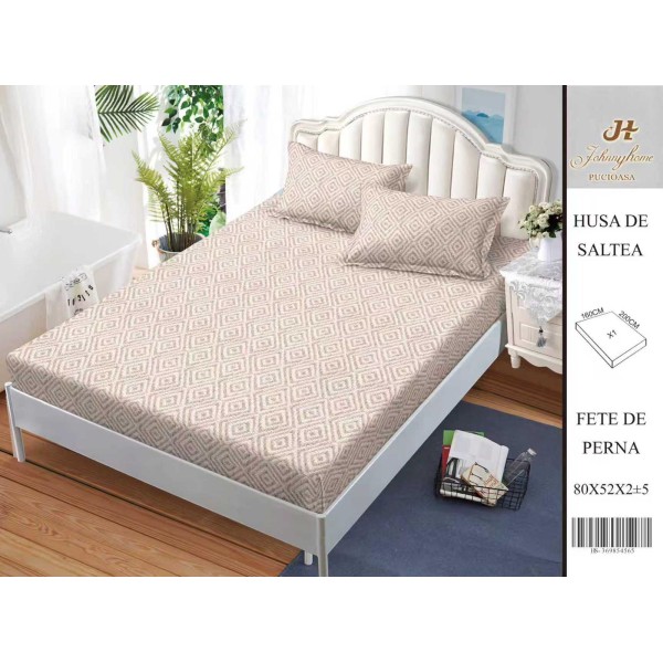 Husa de pat din Finet Satinat si fete de perna, 3 piese, 2 persoane, 160x200cm, HBSM36