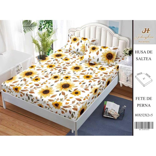 Husa de pat din Finet Satinat si fete de perna, 3 piese, 2 persoane, 160x200cm, HBSM46