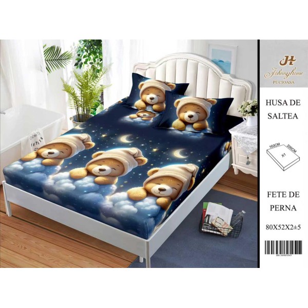 Husa de pat din Finet Satinat si fete de perna, 3 piese, 2 persoane, 160x200cm, HBSM57